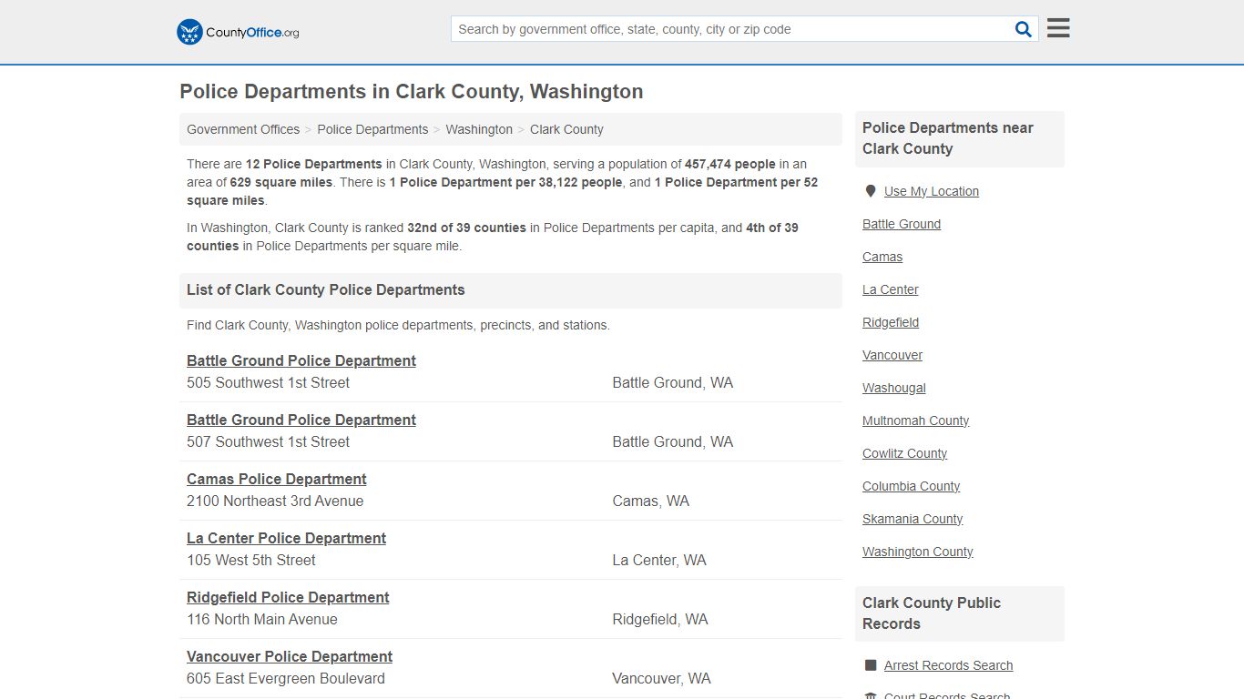 Police Departments - Clark County, WA (Arrest Records & Police Logs)