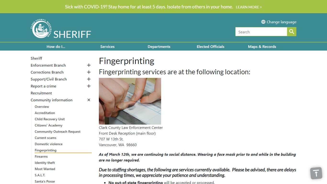 Fingerprinting | Clark County